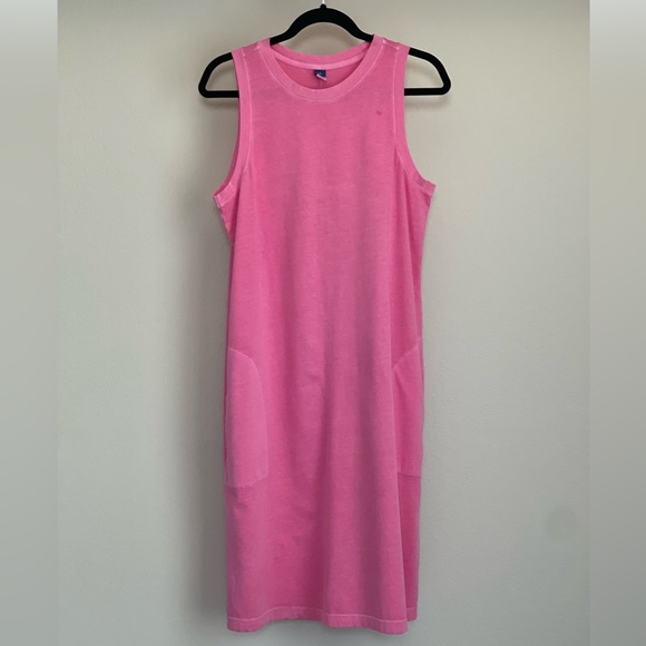 Midi Pink Cotton Tank Dress with Pockets - Size Large Tall - Picture 1 of 4